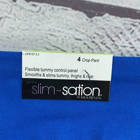 SlimSation Crop Pants sz 4 Bright Blue Stretch Pull on Inseam 23" New NWT - Picture 8 of 10